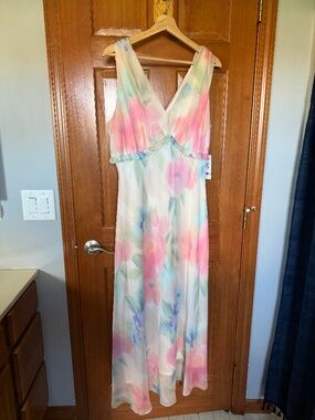 Women's Pastel Watercolor-Print Chiffon Ruffled Tank Dress